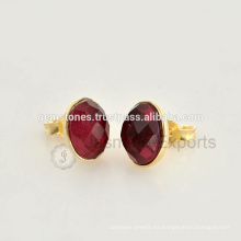 Venta al por mayor Mejor Calidad Vermeil oro plateado Gemstone Bisel Stud Pendientes Joyería Proveedores Y Fabricante